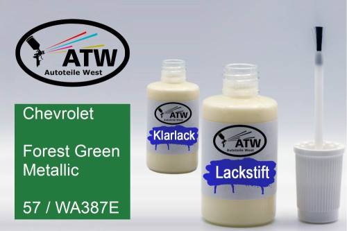 Chevrolet, Forest Green Metallic, 57 / WA387E: 20ml Lackstift + 20ml Klarlack - Set, von ATW Autoteile West.